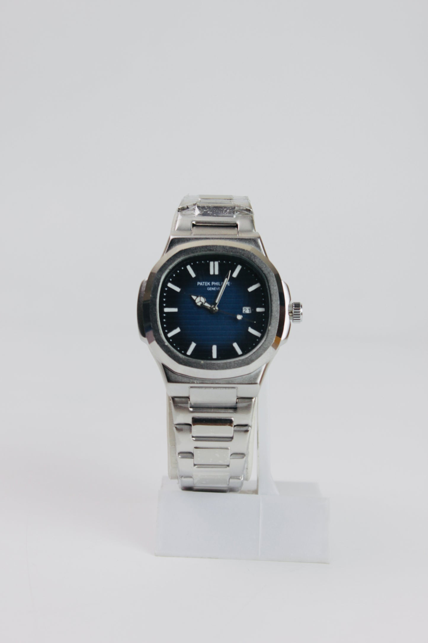 Patek Philippe Blue And Silver Nautilus Stainless Steel Watch
