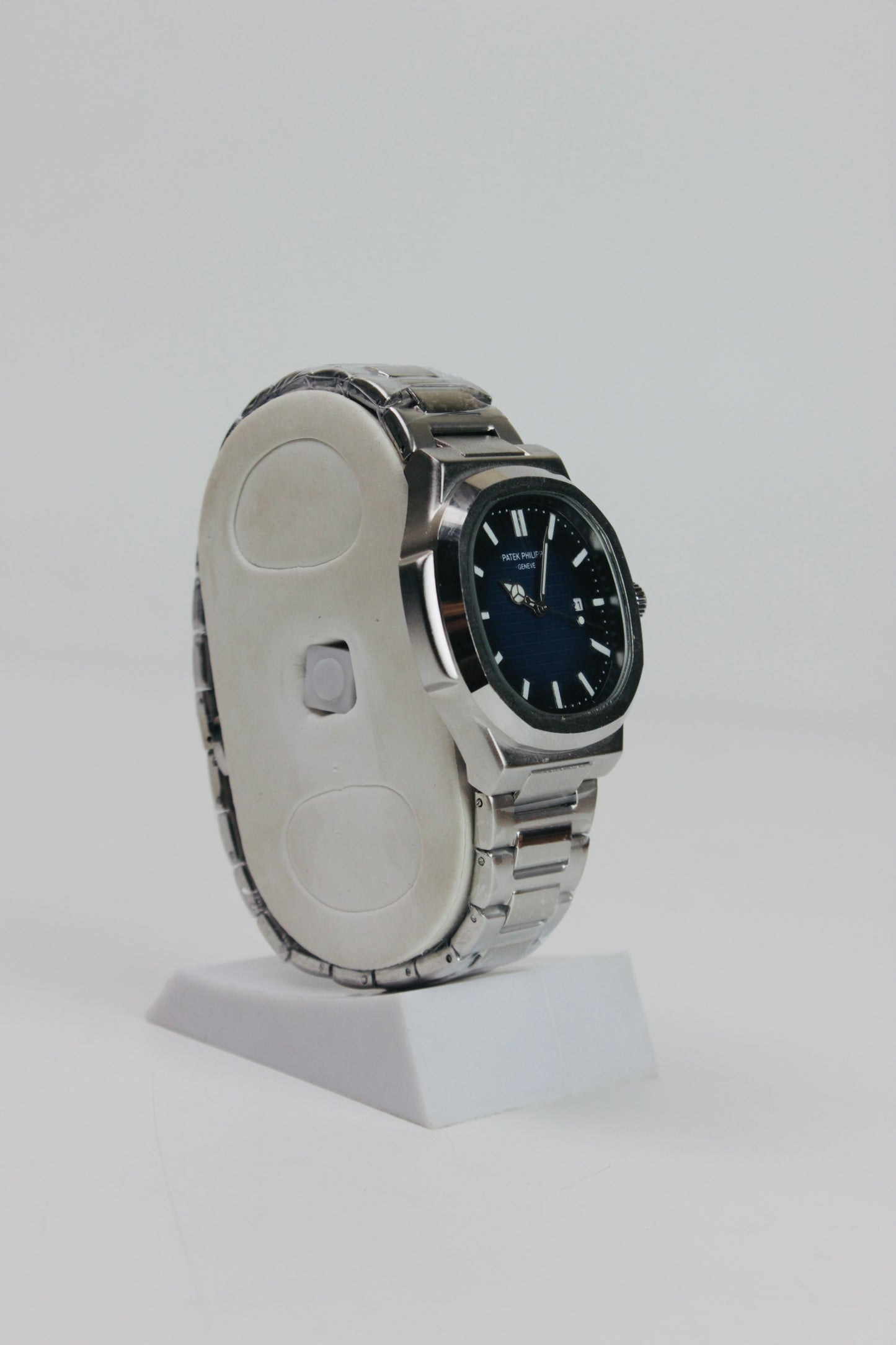 Patek Philippe Blue And Silver Nautilus Stainless Steel Watch
