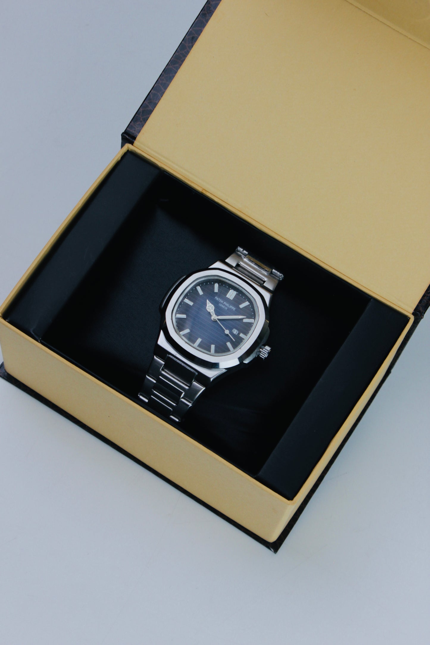 Patek Philippe Blue And Silver Nautilus Stainless Steel Watch