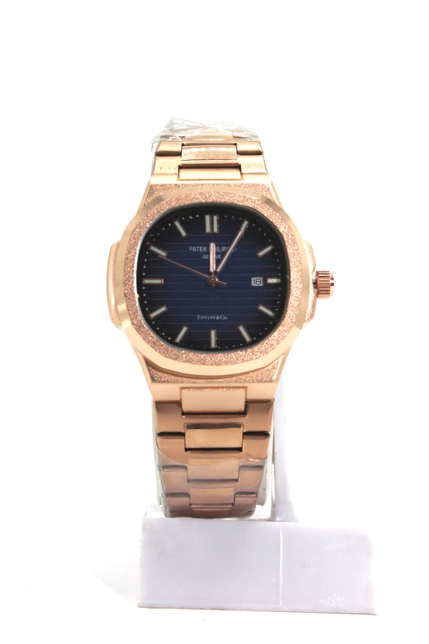 Patek Philippe Nautilus Style Quartz Men’s Watch – Frosted Gold Case with Midnight Blue Dial