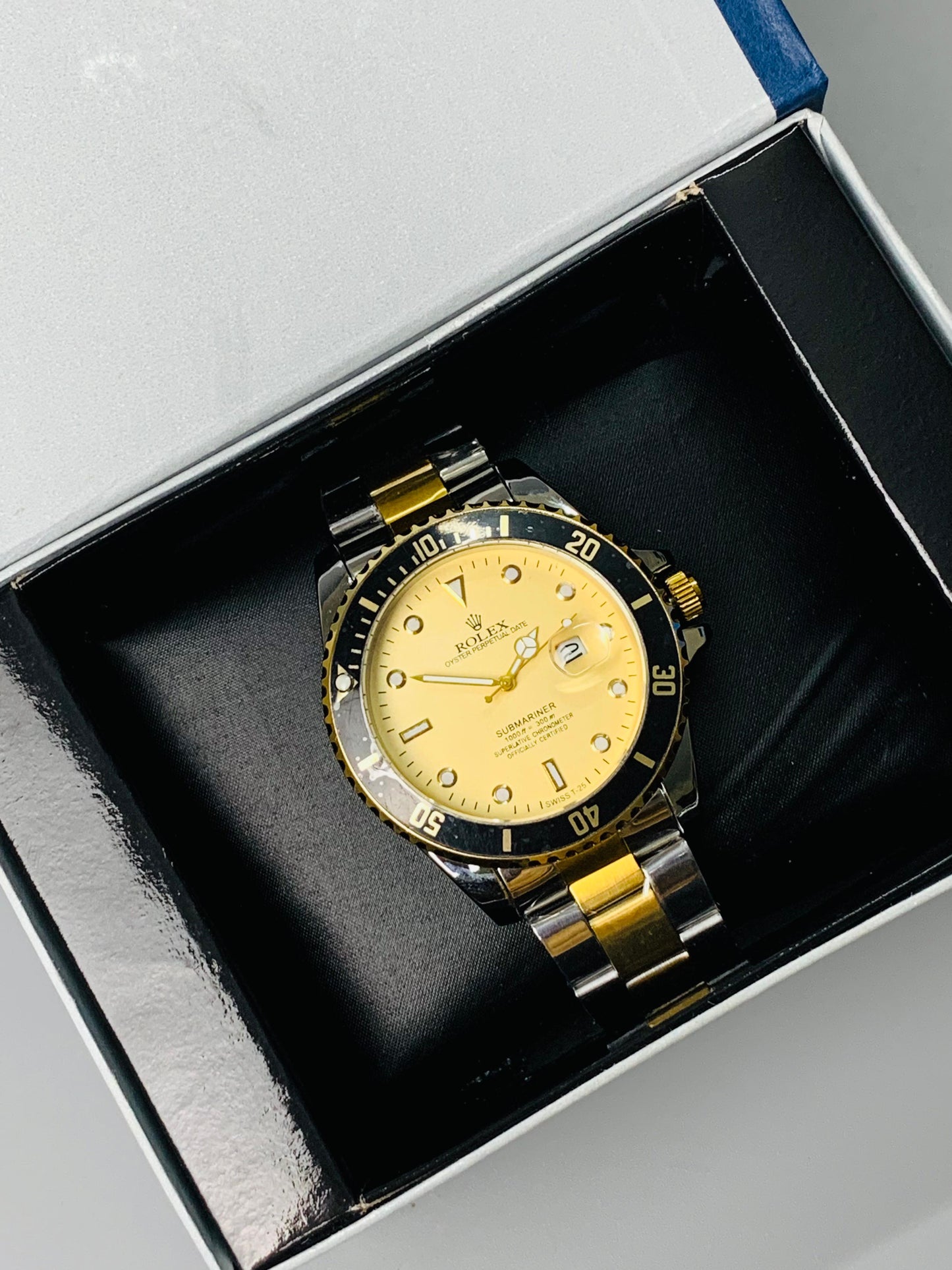 Rolex Two Tone Yellow Dial Date Adjust