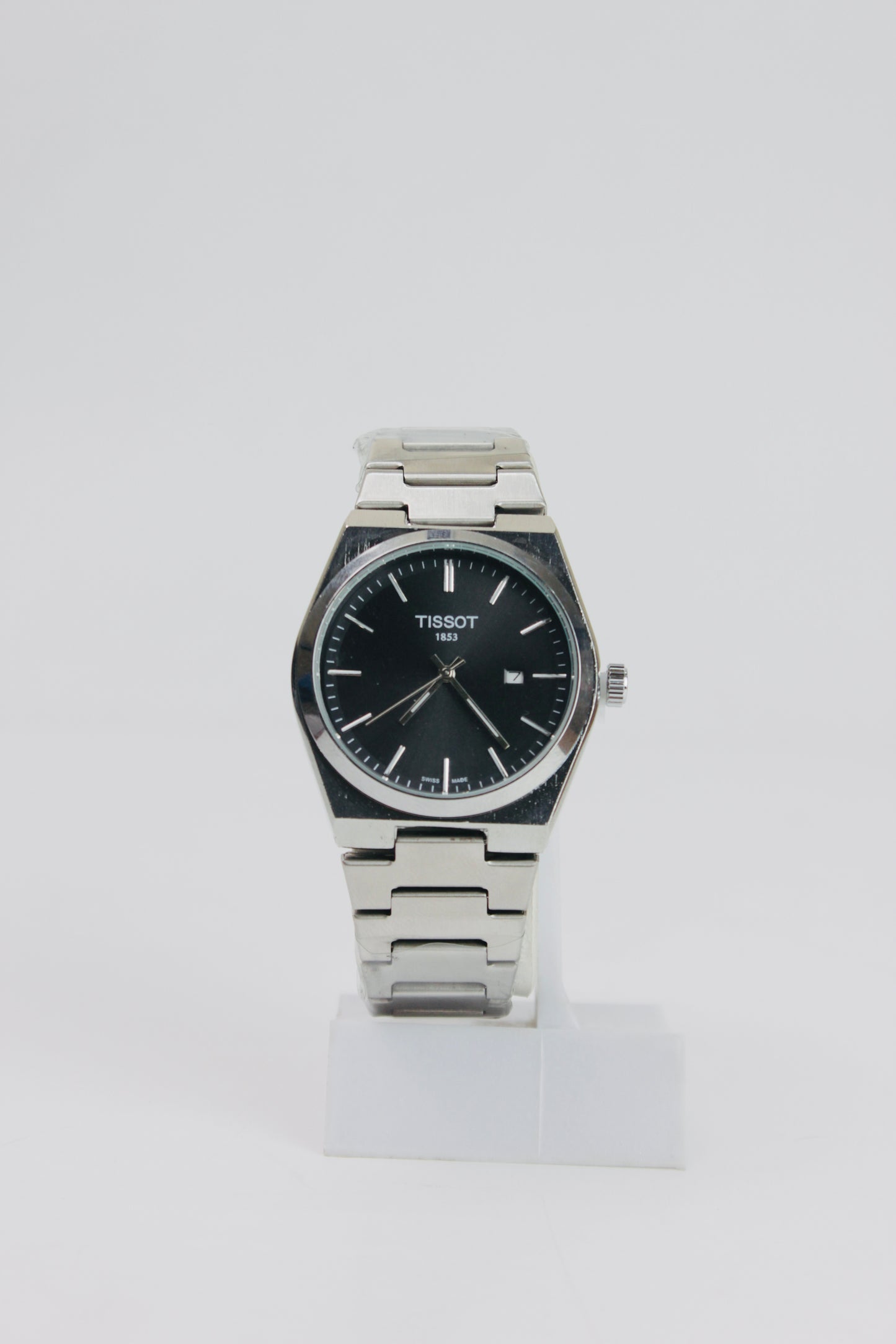 Tissot Gentleman Date Black And Silver Stainless Steel Watch