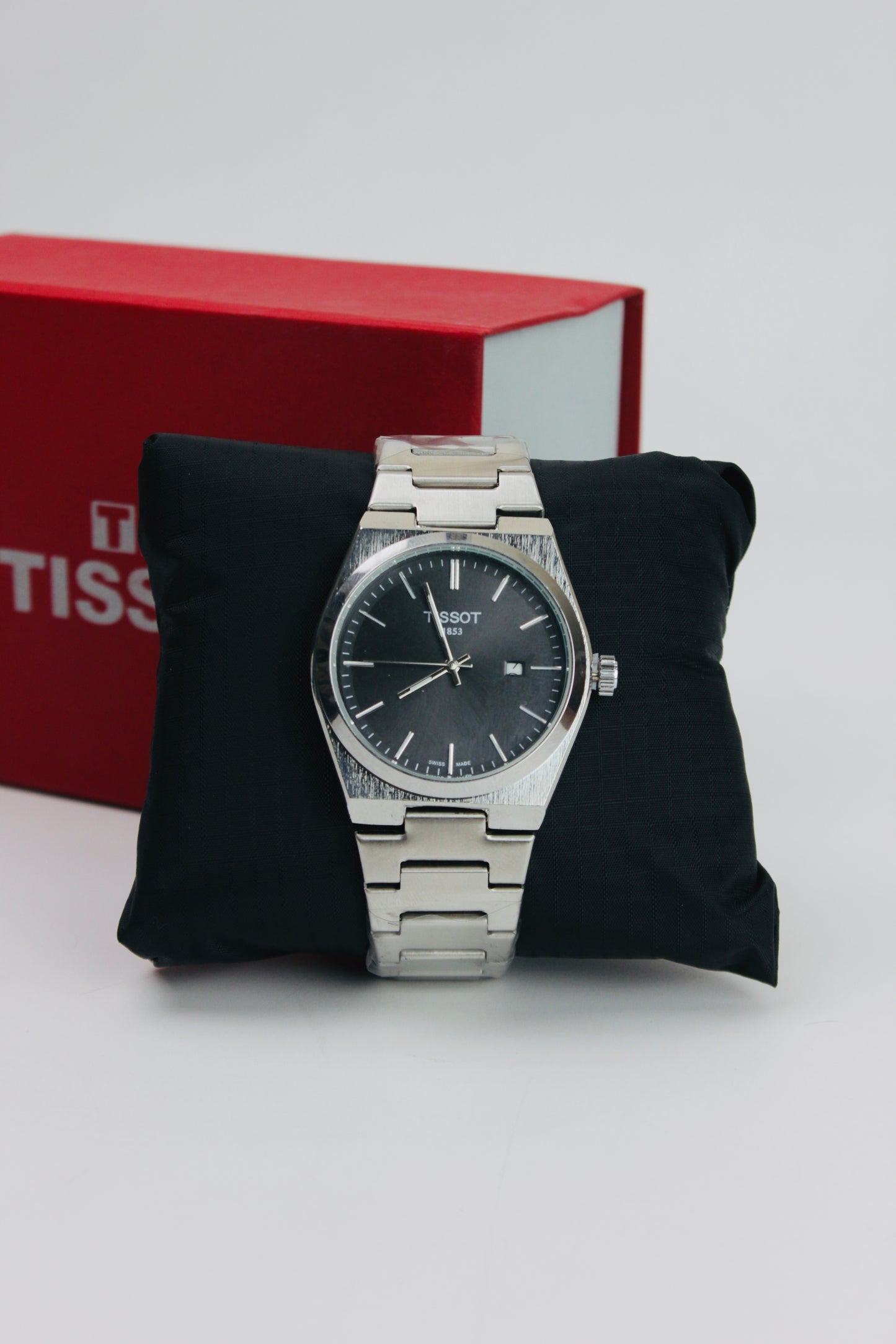 Tissot Gentleman Date Black And Silver Stainless Steel Watch
