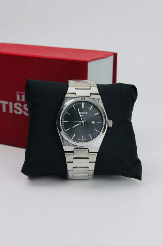 Tissot Gentleman Date Black And Silver Stainless Steel Watch